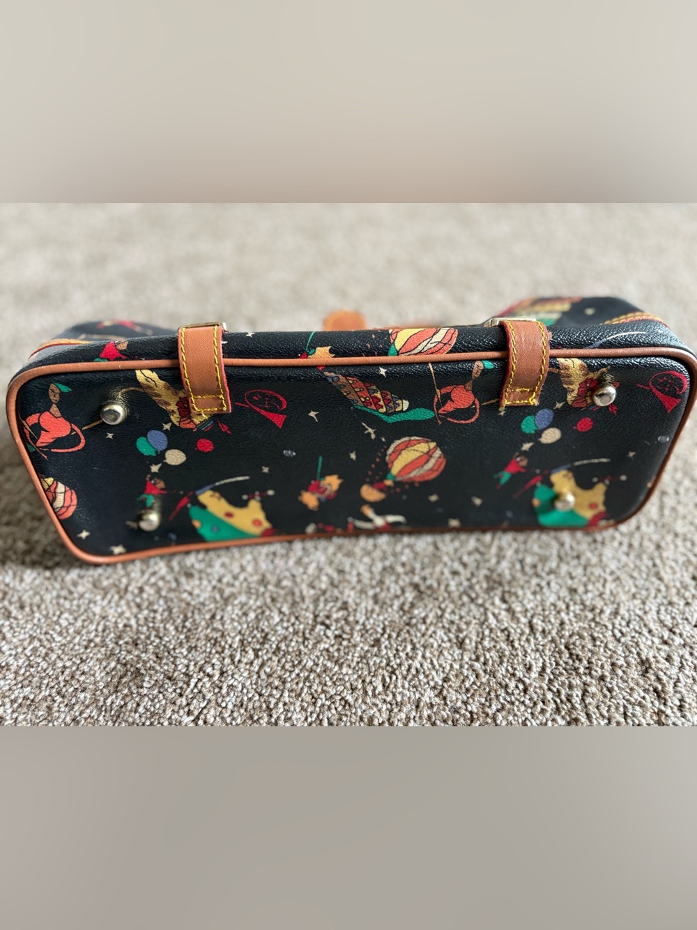 Vintage Black Novelty Print Doctor Bag with Brown Trim - Picture 2 of 8